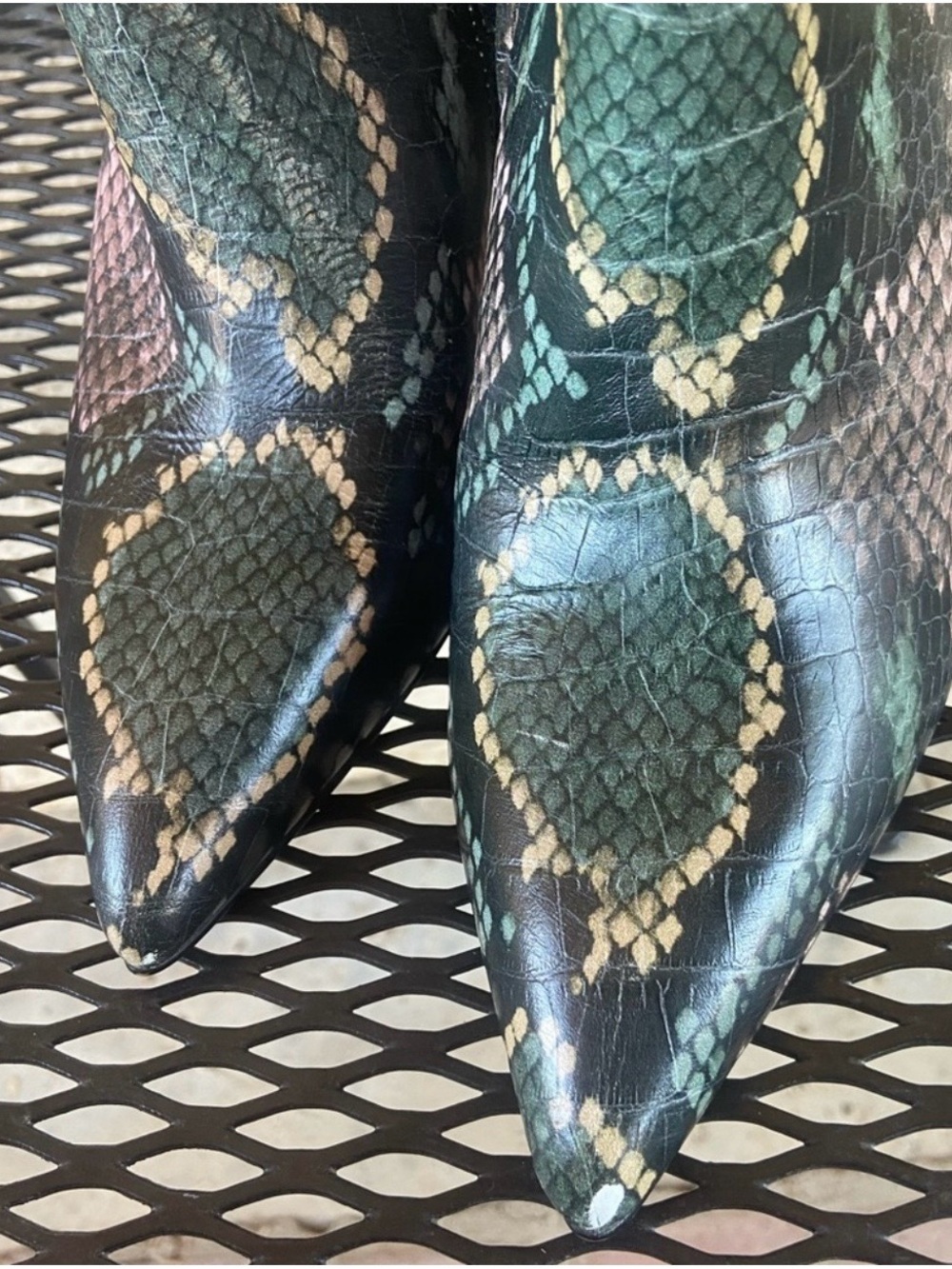 Sam Edelman Pink and Green Snake-Print Knee Boots - Picture 2 of 4